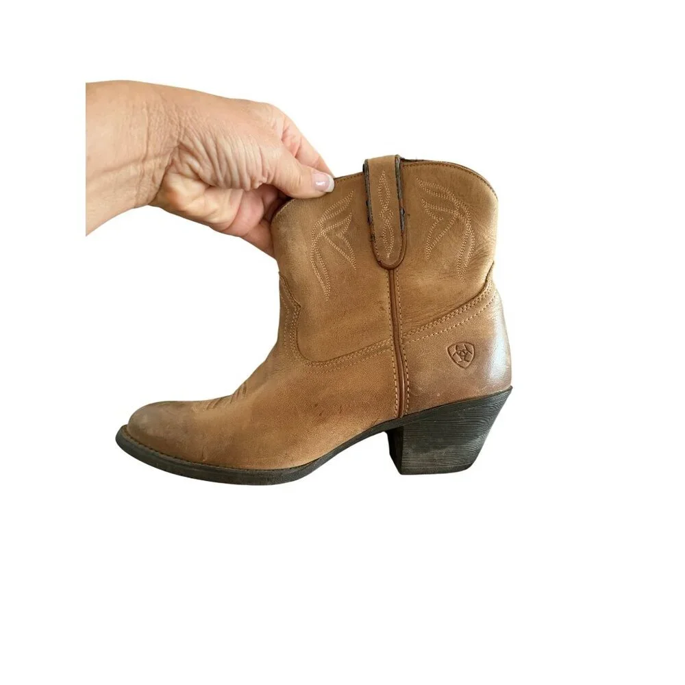 Ariat Womens Darlin Booties Size 6.5 Tan Leather Almond New West Heel Western